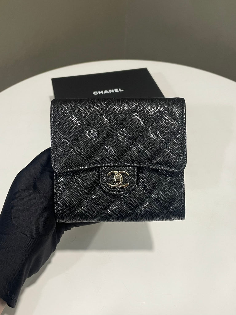 Chanel Quilted Wallet Clutch With Chain Black Caviar