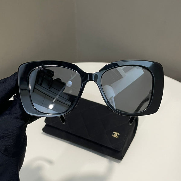 Chanel Square Sunglasses Black Acetate & Rhinestones