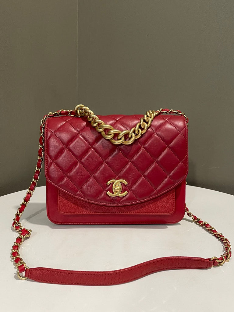 Chanel Top Chain Shoulder Bag Red Caviar / Calfskin