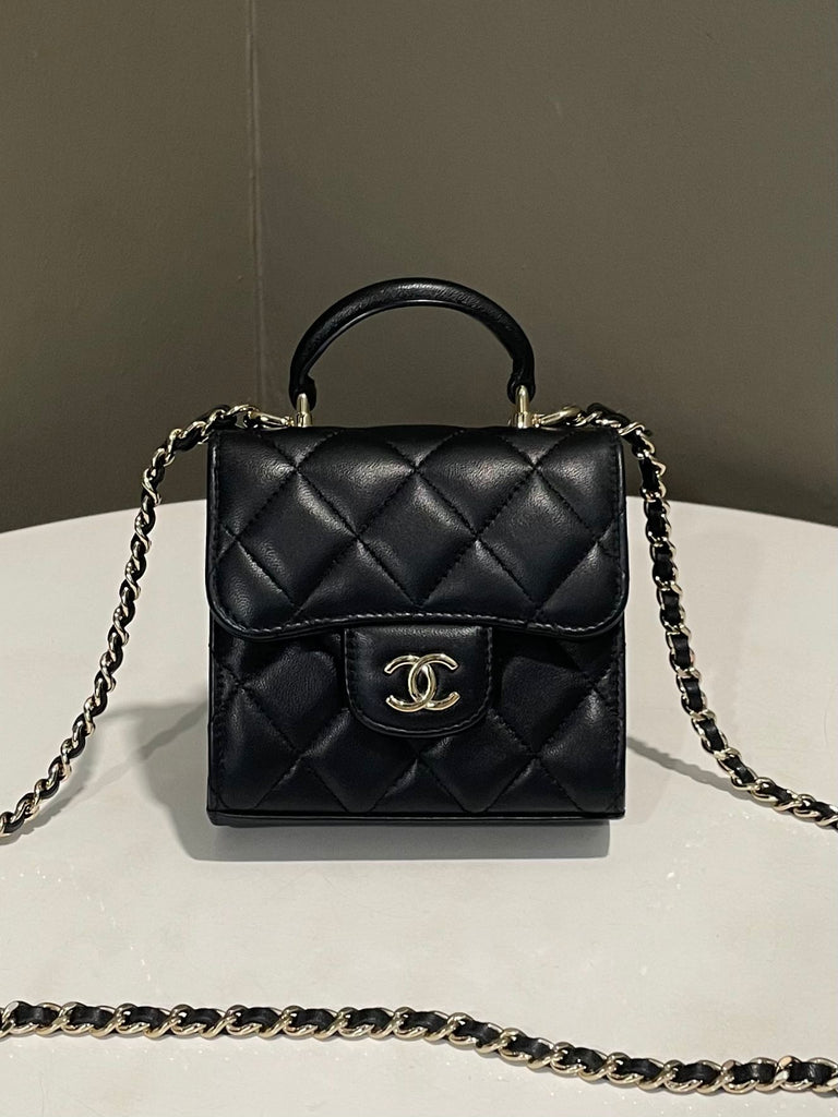Chanel Top Handle Mini Clutch on Chain Black Lambskin