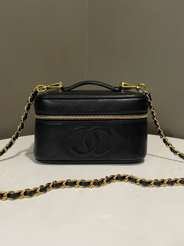 Chanel Vintage CC Caviar Vanity Case Black Caviar