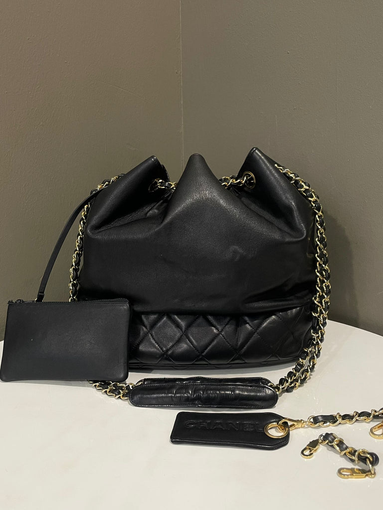 Chanel Vintage CC Drawstring Bucket Bag Black