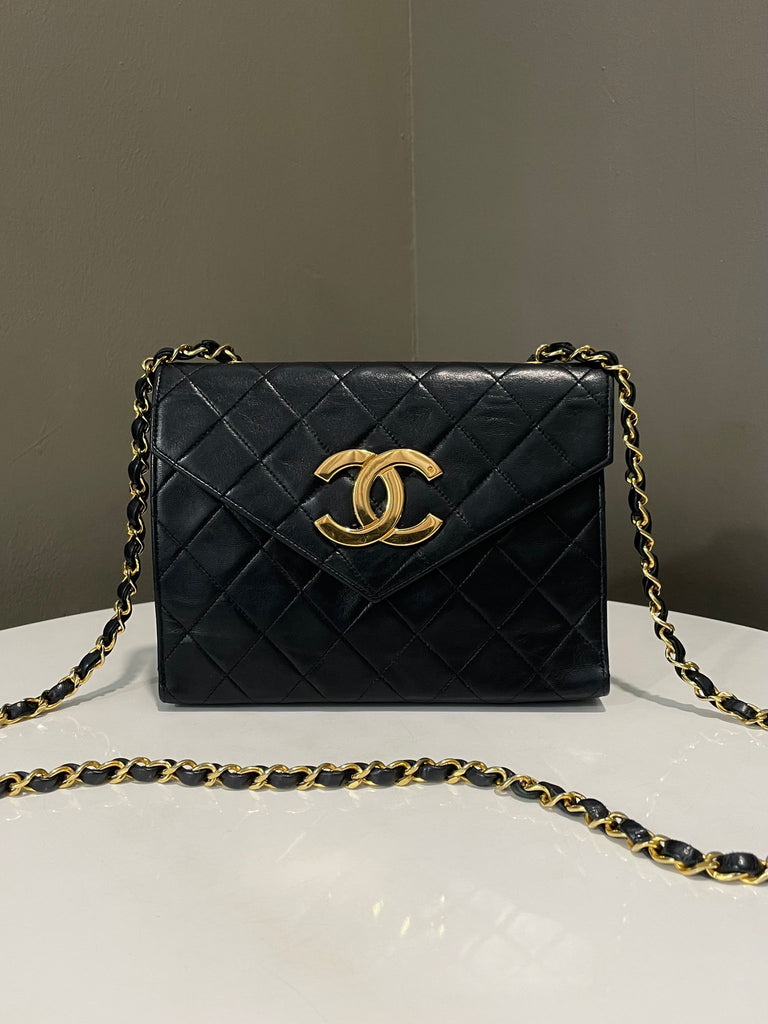 Chanel Vintage Cc Envelope Flap Black Lambskin