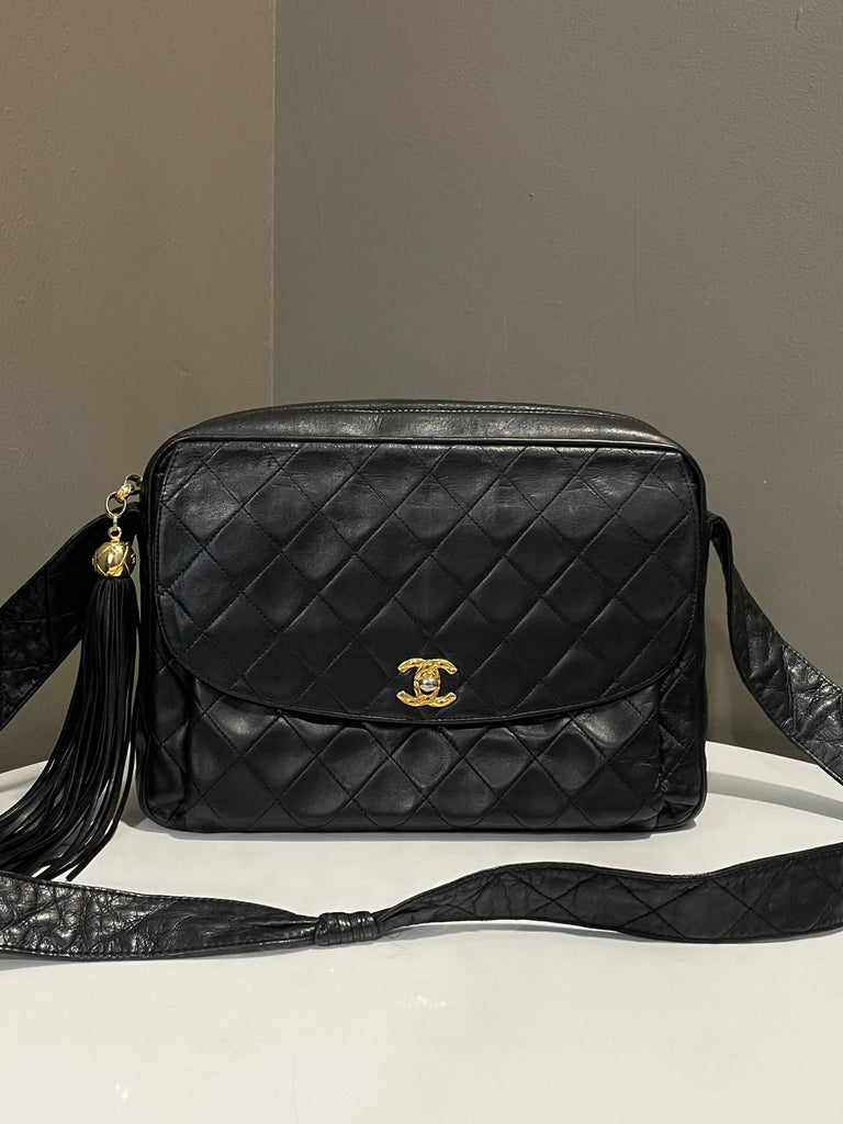 Chanel Vintage Cc Camera Tassel Bag Black Lambskin