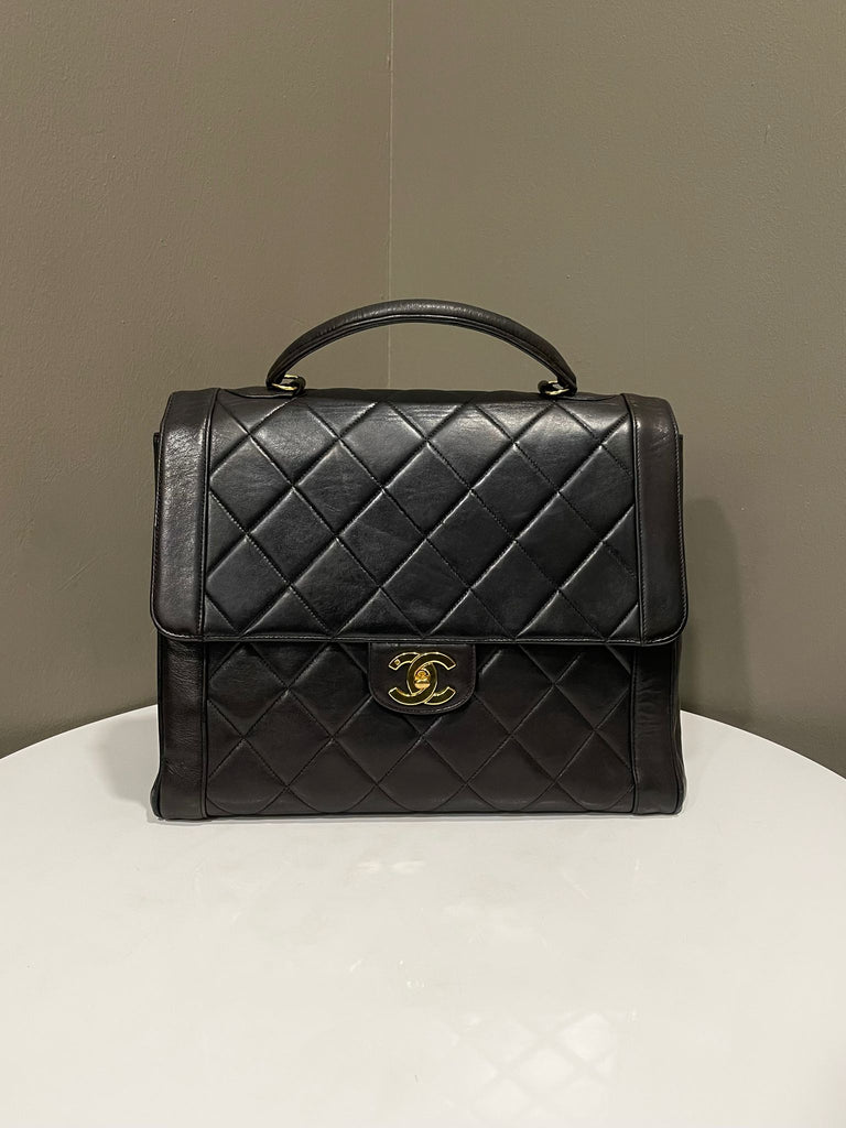 Chanel Vintage Cc Quilted Frame Bag Black Lambskin