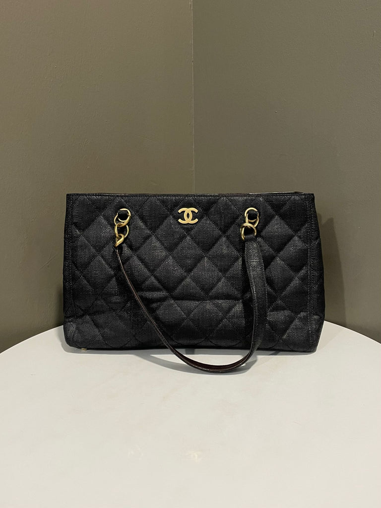 Chanel Vintage Cc Quilted Tote Black