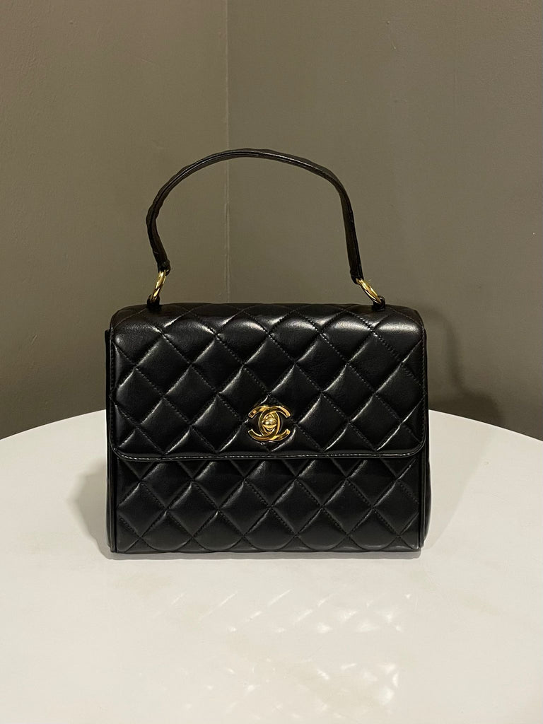 Chanel Vintage Cc Top Handle Bag Black Lambskin