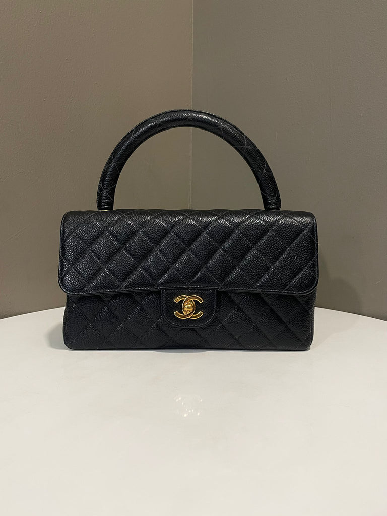 Chanel Vintage Cc Top Handle Kelly Bag Black Caviar
