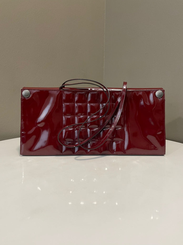 Chanel Vintage Choco Bar Shoulder Bag Burgundy Red Patent 