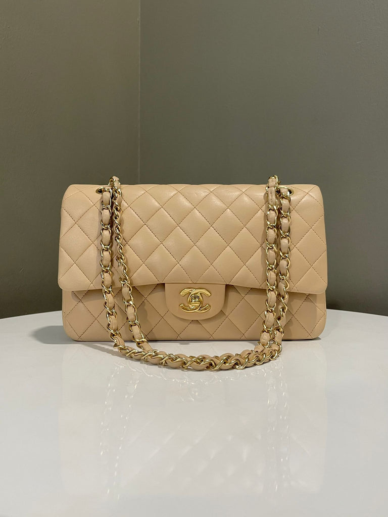 Chanel Vintage Classic Quilted Medium Double Flap Beige Lambskin