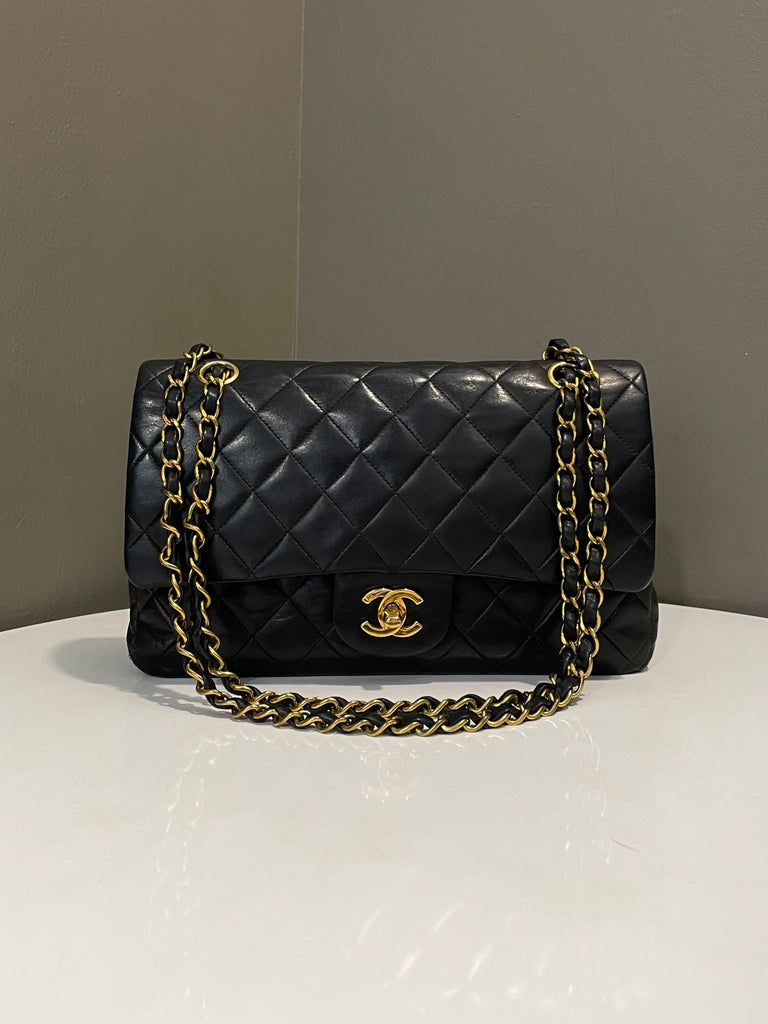 Chanel Vintage Classic Quilted Medium Double Flap Black Lambskin 