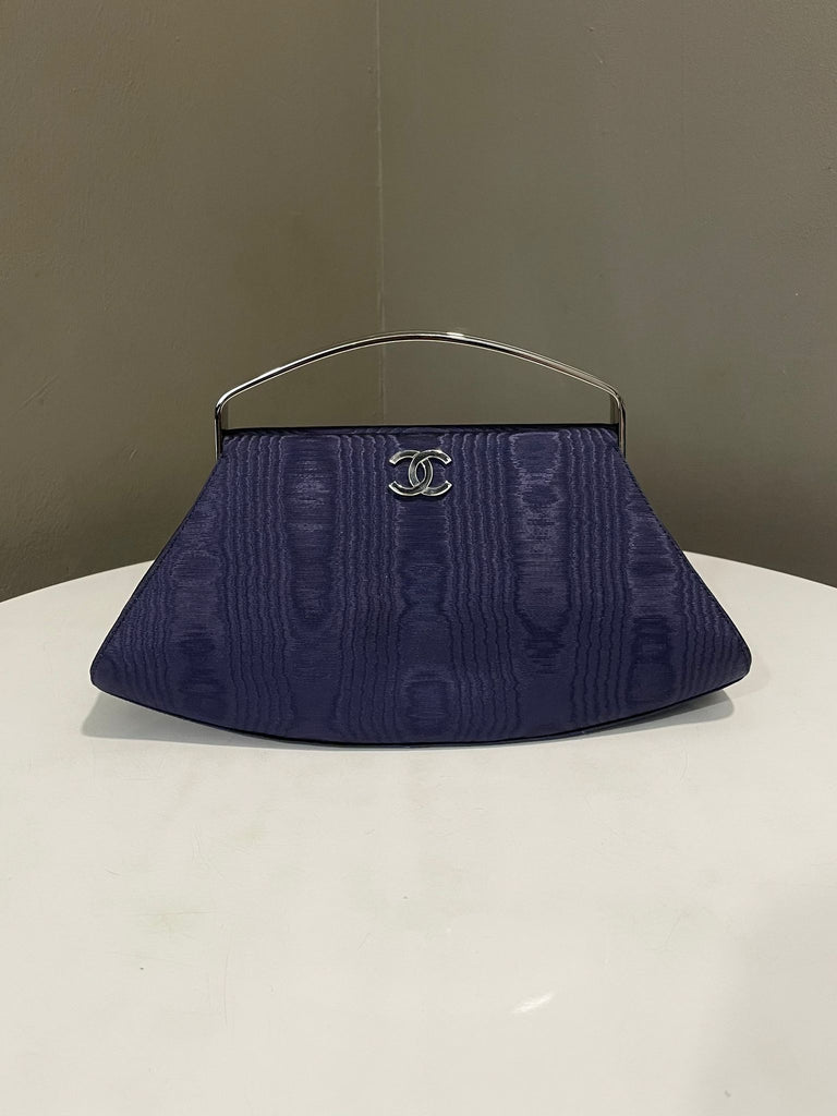 Chanel Vintage Half Moon Handle Clutch Dark Purple