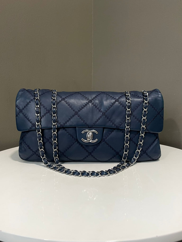 Chanel Wild Stitch East West Bag Navy Lambskin