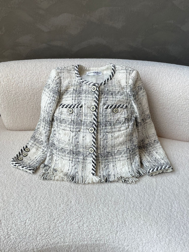 Chanel Cc Jacket Beige/ Black Tweed