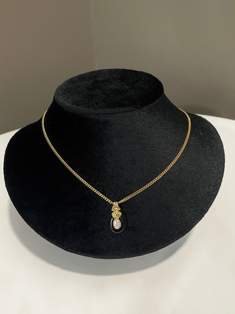 Christian Dior Drop Necklace Black Enamel / Rhinestone