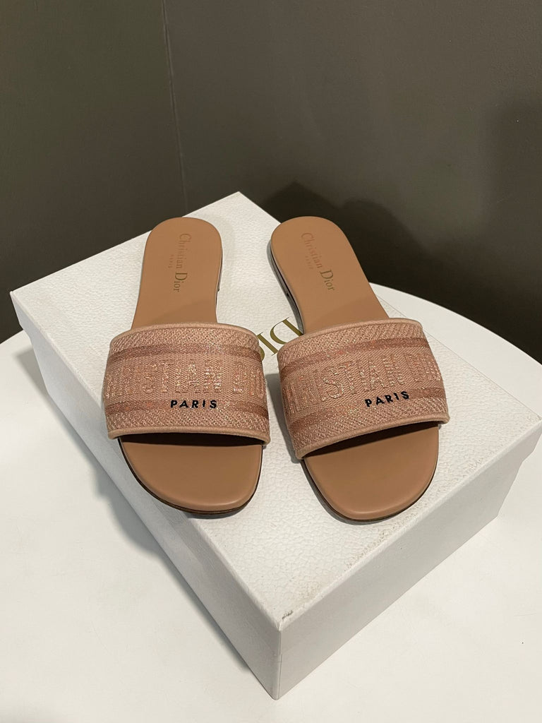 Christian Dior Dway Slide Sandal Blush Rose Embroidered Size 39
