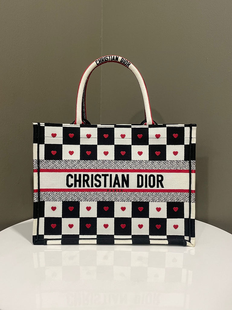 Dior Amour Book Tote Black White Red Embroidery