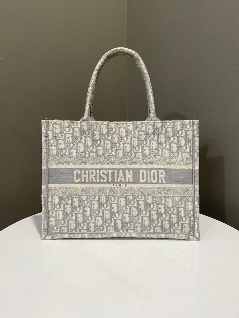 Dior Book Tote Grey Oblique Embroidery