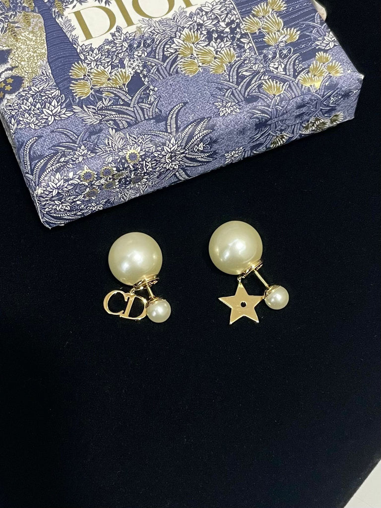 Dior CD Star Tribal Earring Ivory Glass Pearl