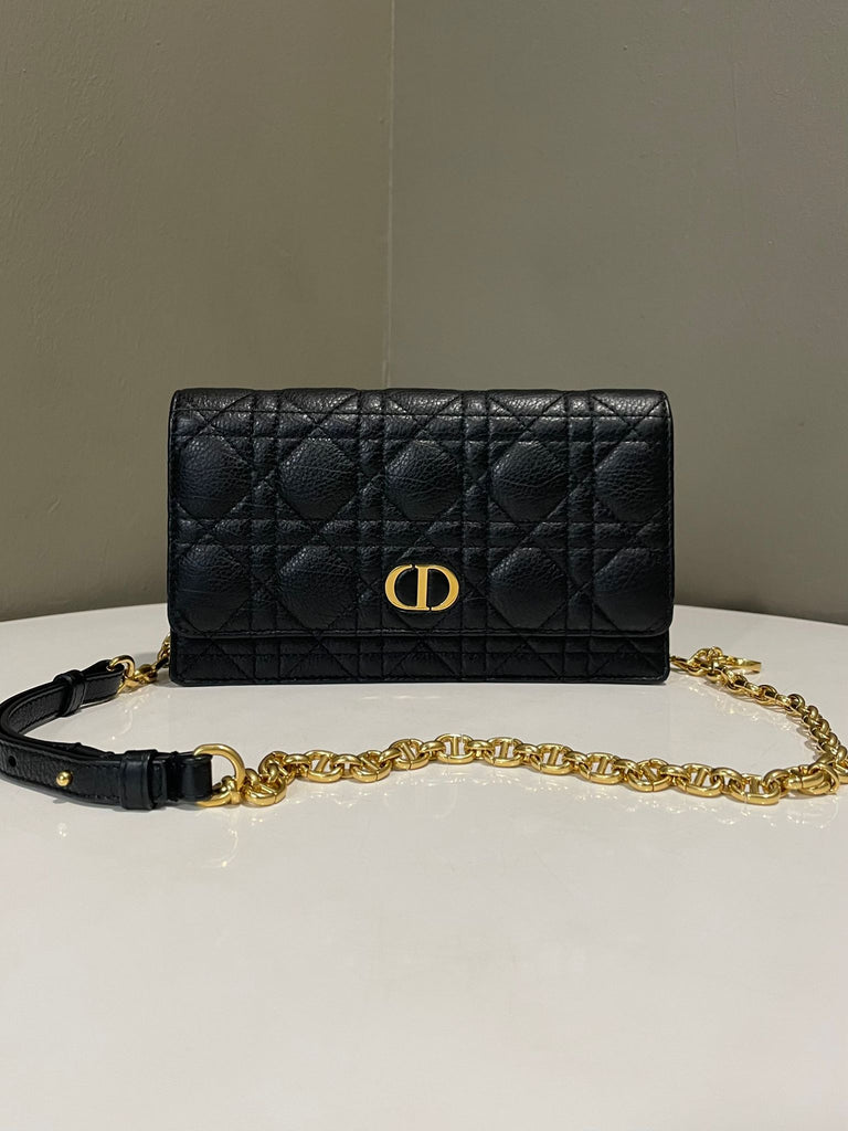 Dior Caro Belt Chain Bag Black Grained Leather 