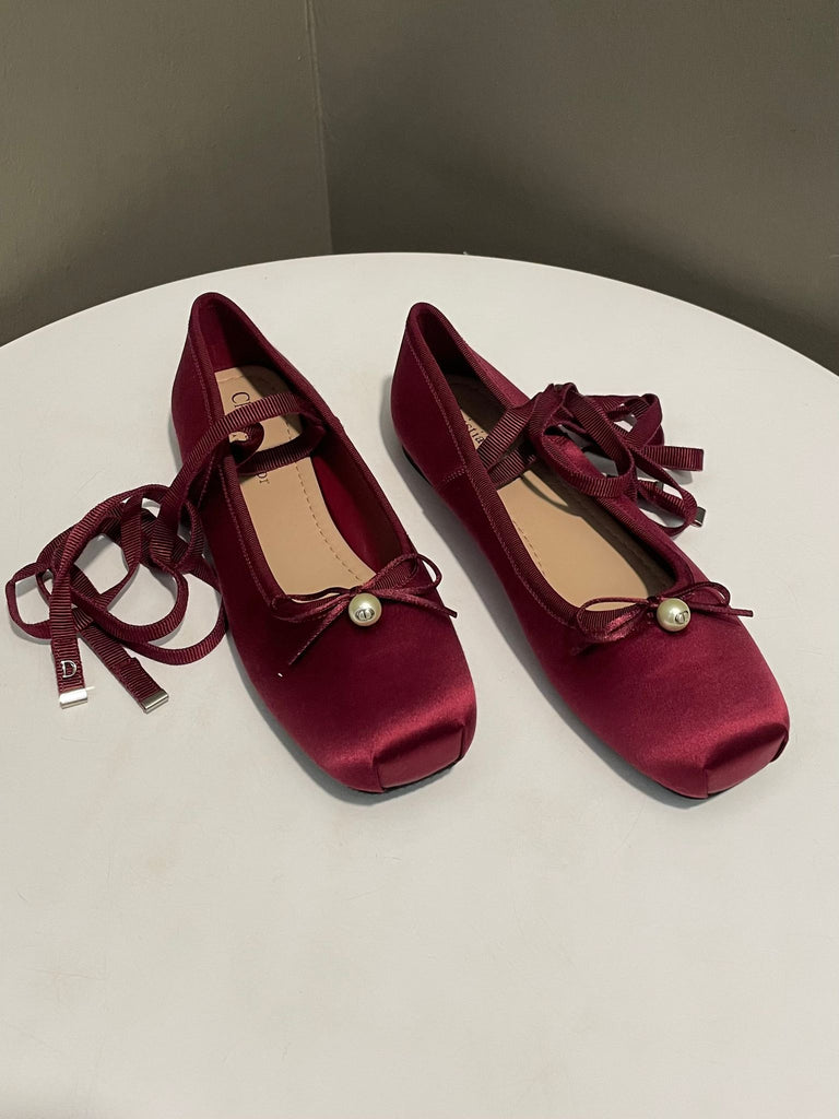 Dior D-Joy Ballet Flat Burgundy Satin 