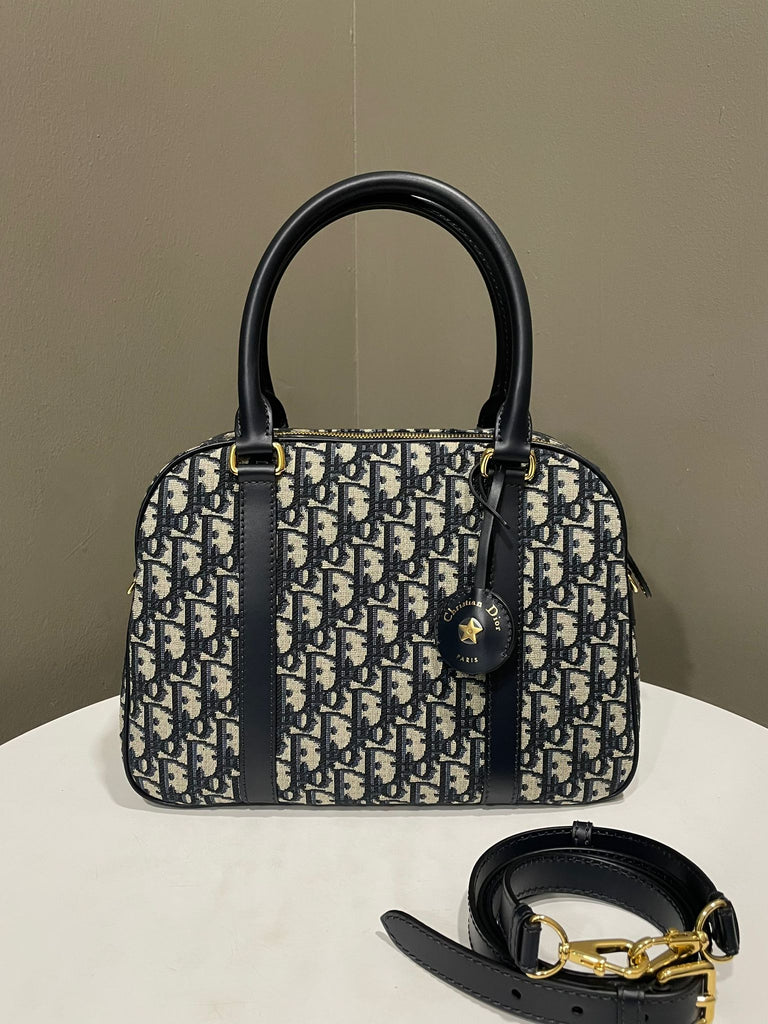 Dior D-Vibe Bowling Bag Navy Oblique Canvas