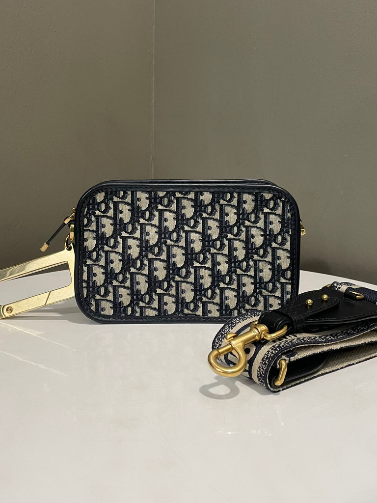 Dior Diorquake Clutch with Strap Navy Oblique Canvas