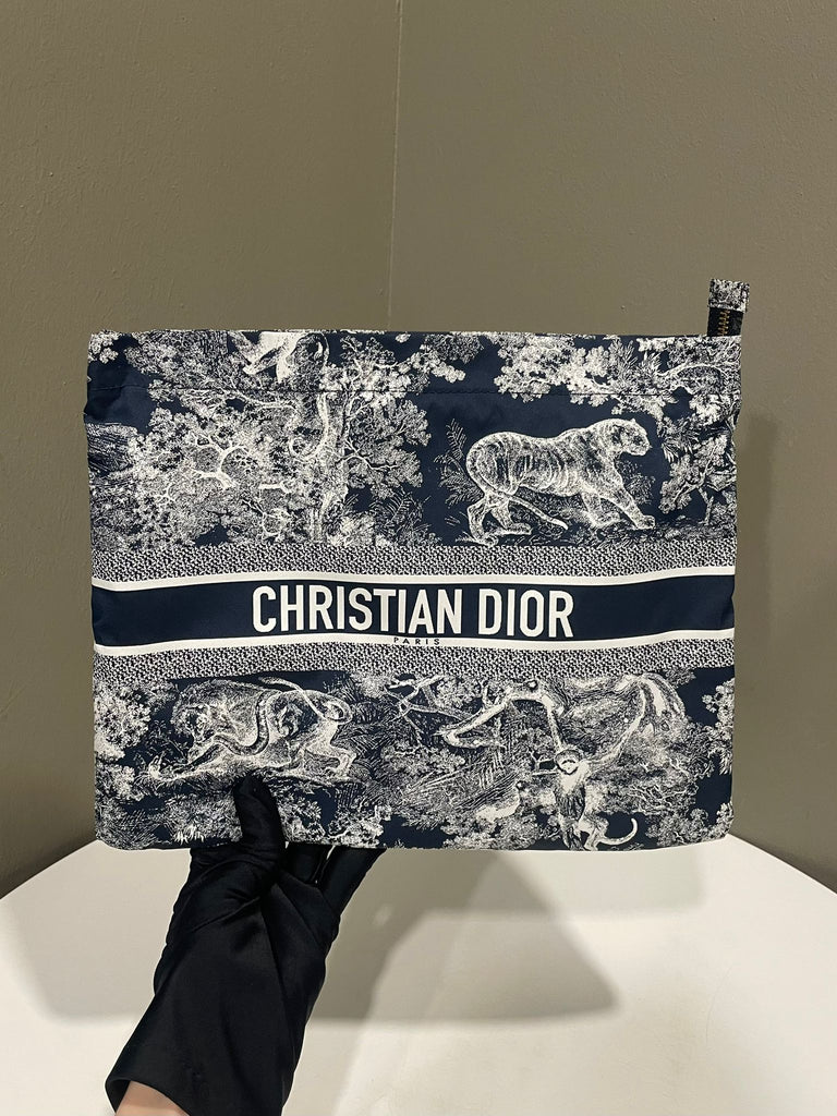 Dior Diortravel Zipped Pouch Blue De Jouy Reverse