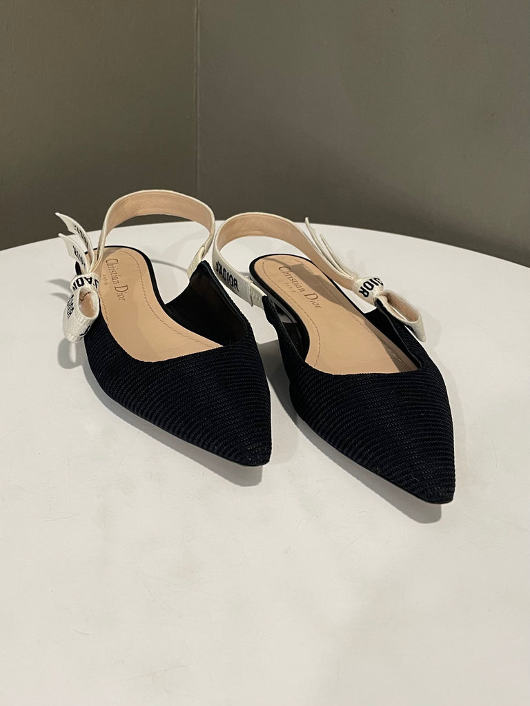 Dior J'Adior Slingback Flats Black Size 37.5