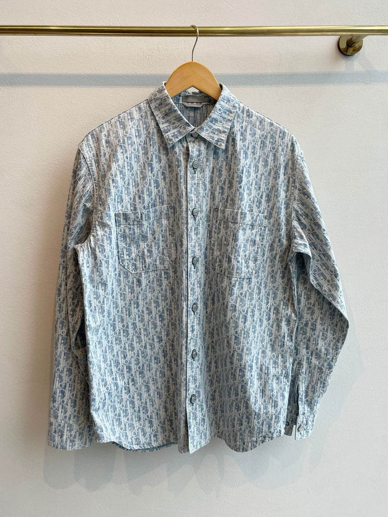 Dior Kasuri Cotton Denim Overshirt Wahsed Cloud Blue Denim Oblique