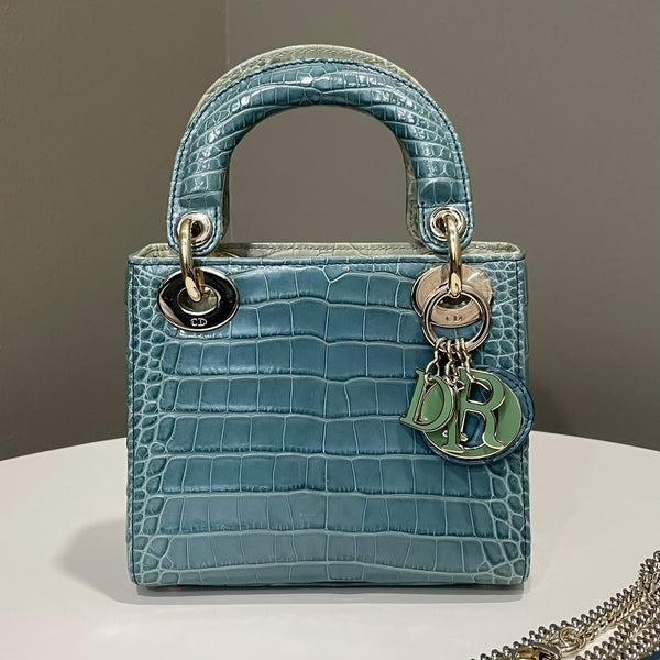 Dior Lady Dior Mini Cloud Teal  Madsuria Crocodile 