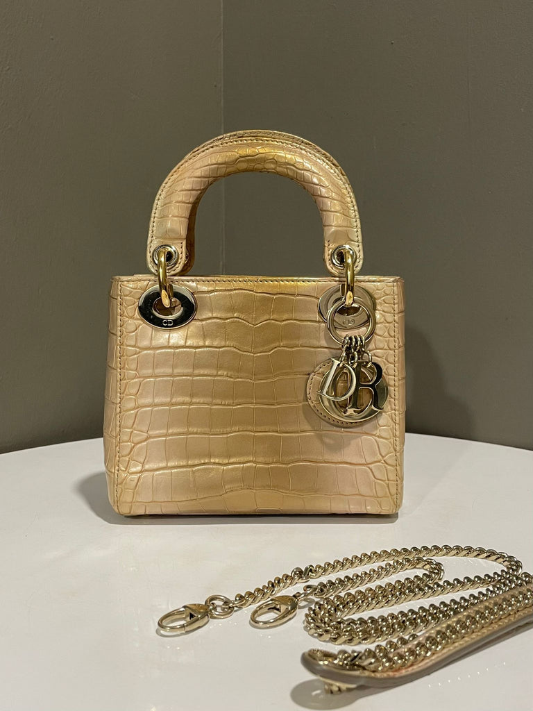 Dior Lady Dior Mini Gold Crocodile