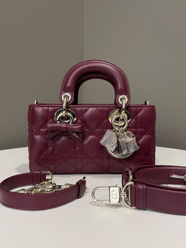 Dior Lady Mini D-Joy Bag Burgundy Hermitage Red Lambskin 
