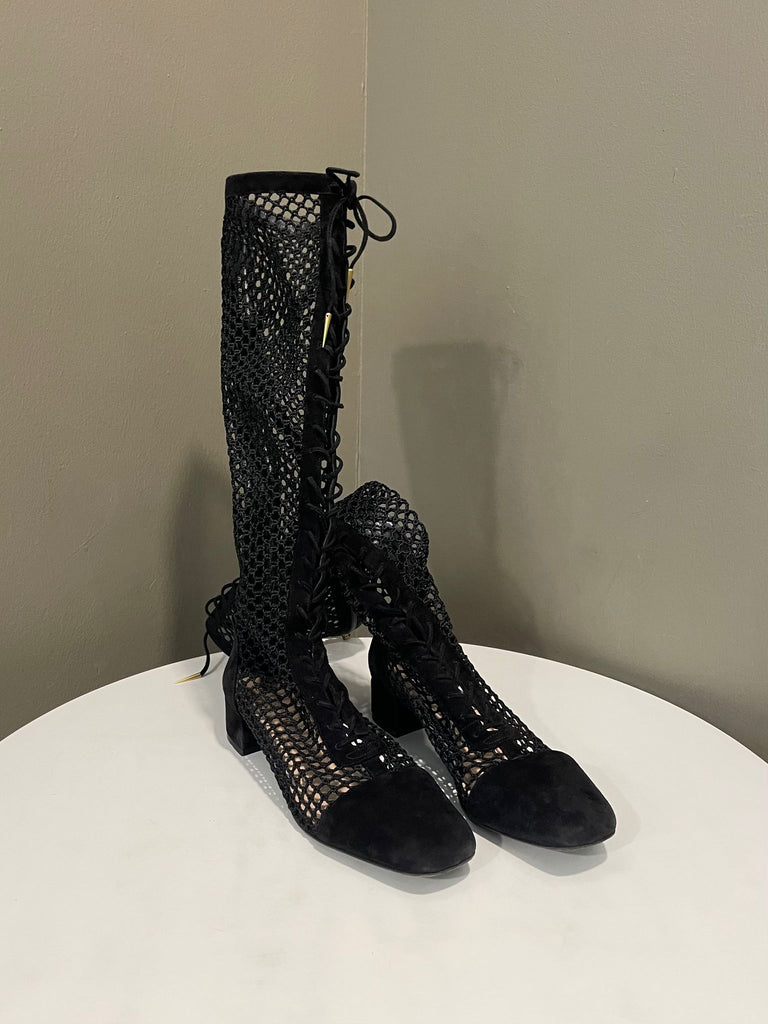 Dior Naughtily-D Lace Up Boots Black Suede and Mesh Size 38 D