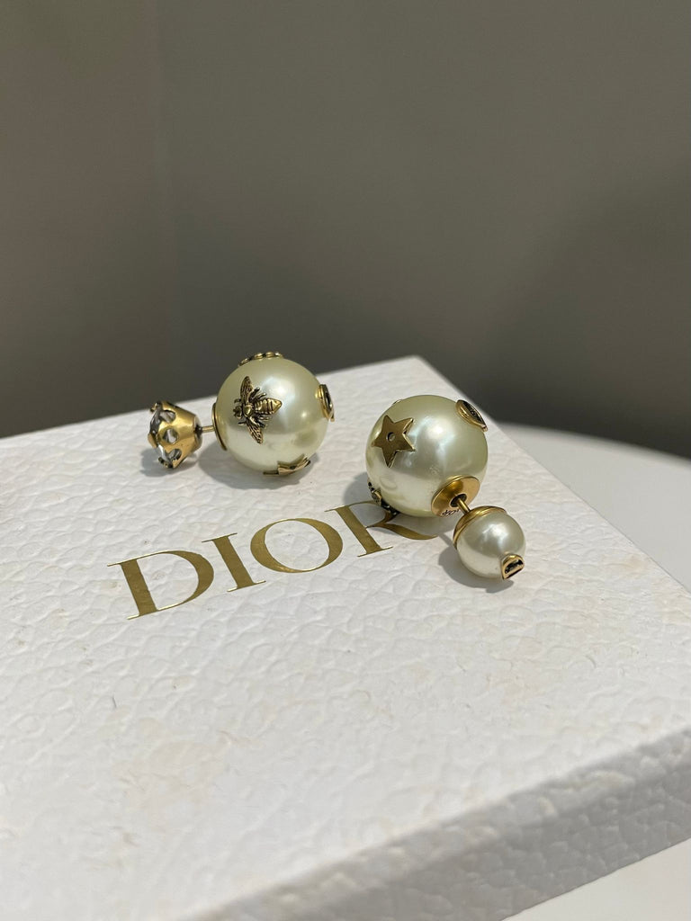 Dior Pearl Tribales Earring White Resin Glass Pearls CD/ clover/ star logo motifs