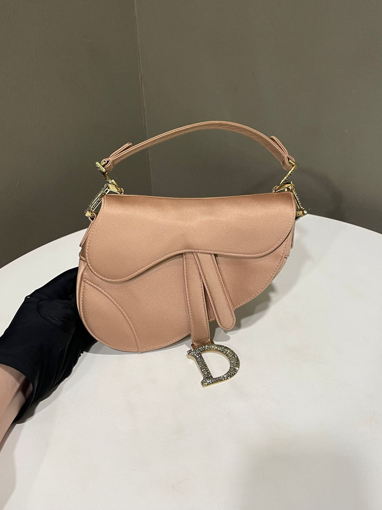 Dior Saddle Bag Pink Satin Crystal Embellished