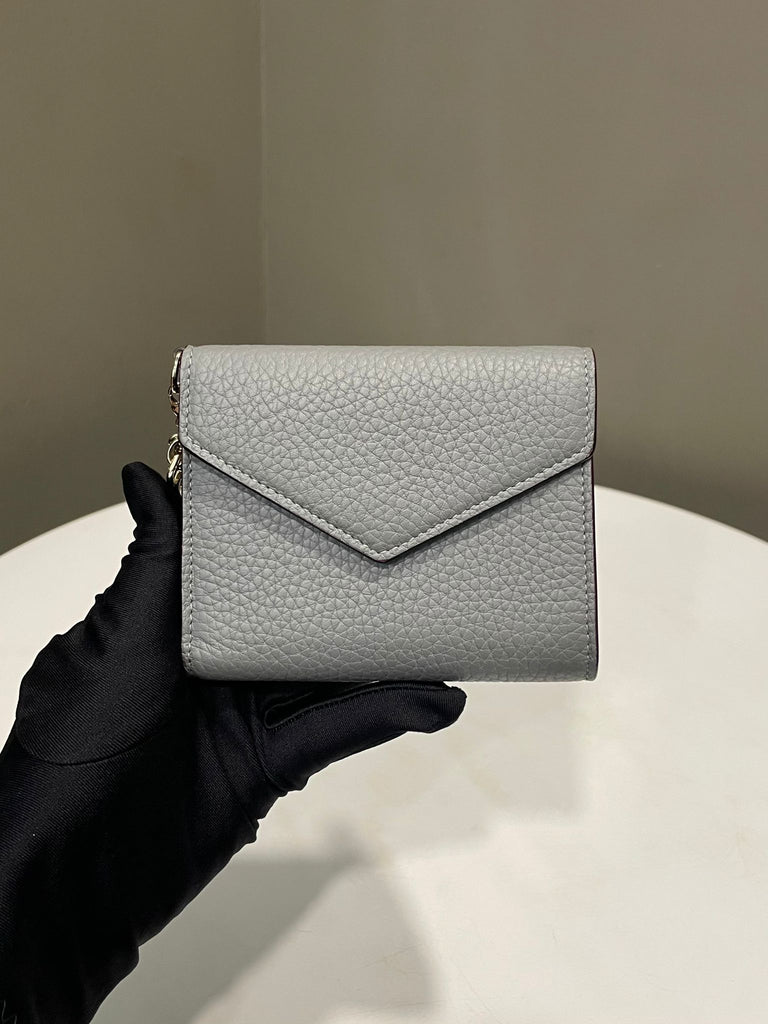 Dior Saddle Trifold Wallet Gray Grainy Leather
