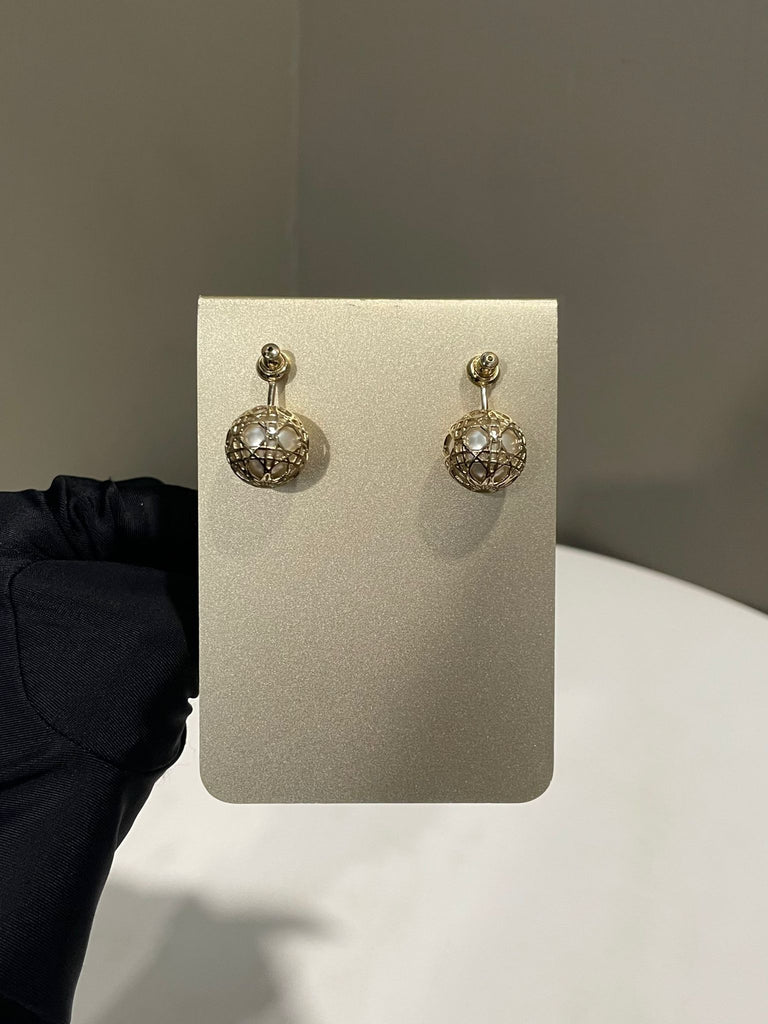 Dior Secret Cannage Drop Earrings Champagne Gold Pearl