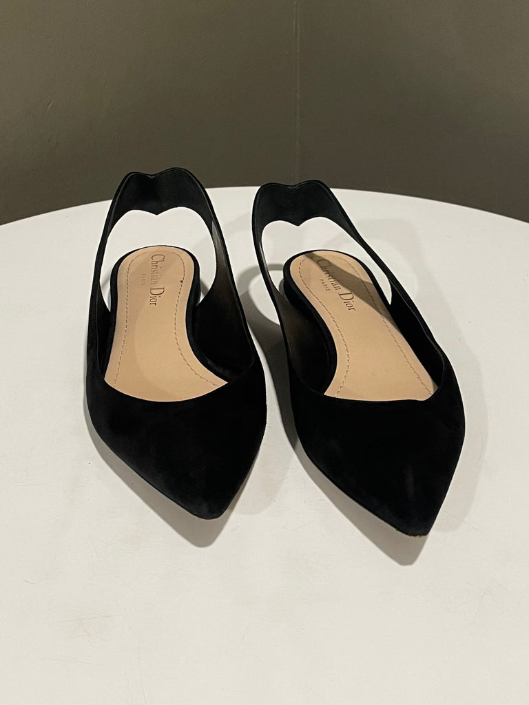 Dior Slingback Flat Black Suede Size 38