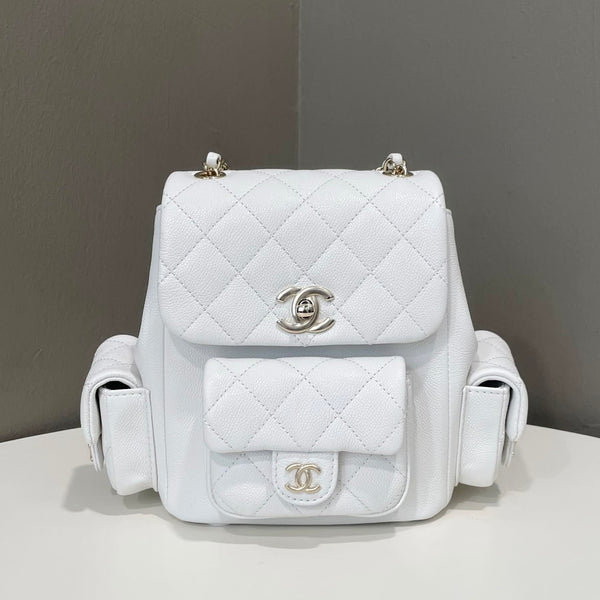 Chanel 23K Triple Duma Backpack Ivory White Caviar