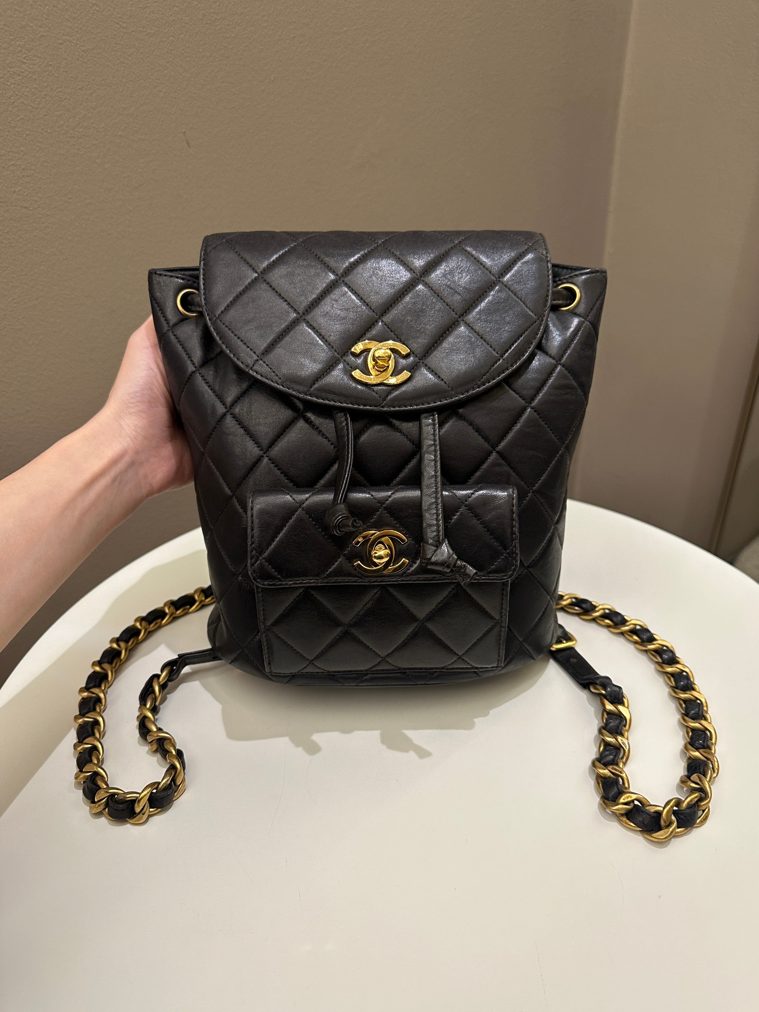 Chanel Quilted Vintage Duma Cc Backpack Black Lambskin 
