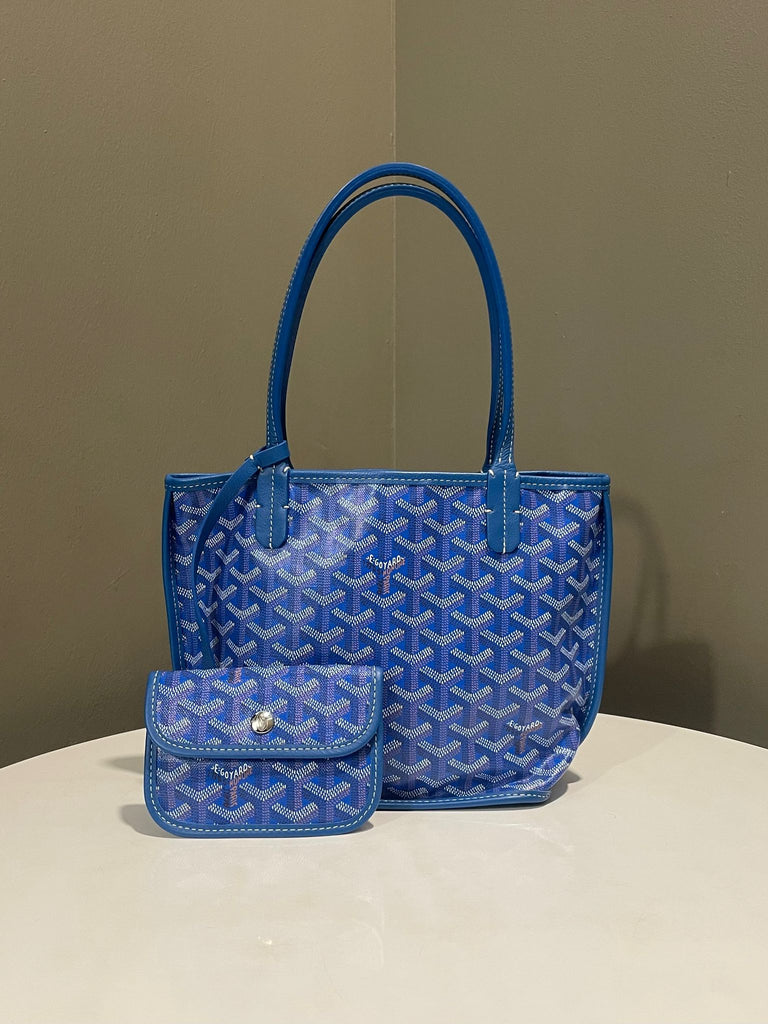 Goyard Mini Anjou Tote Bag Blue Goyardine Canvas / Leather