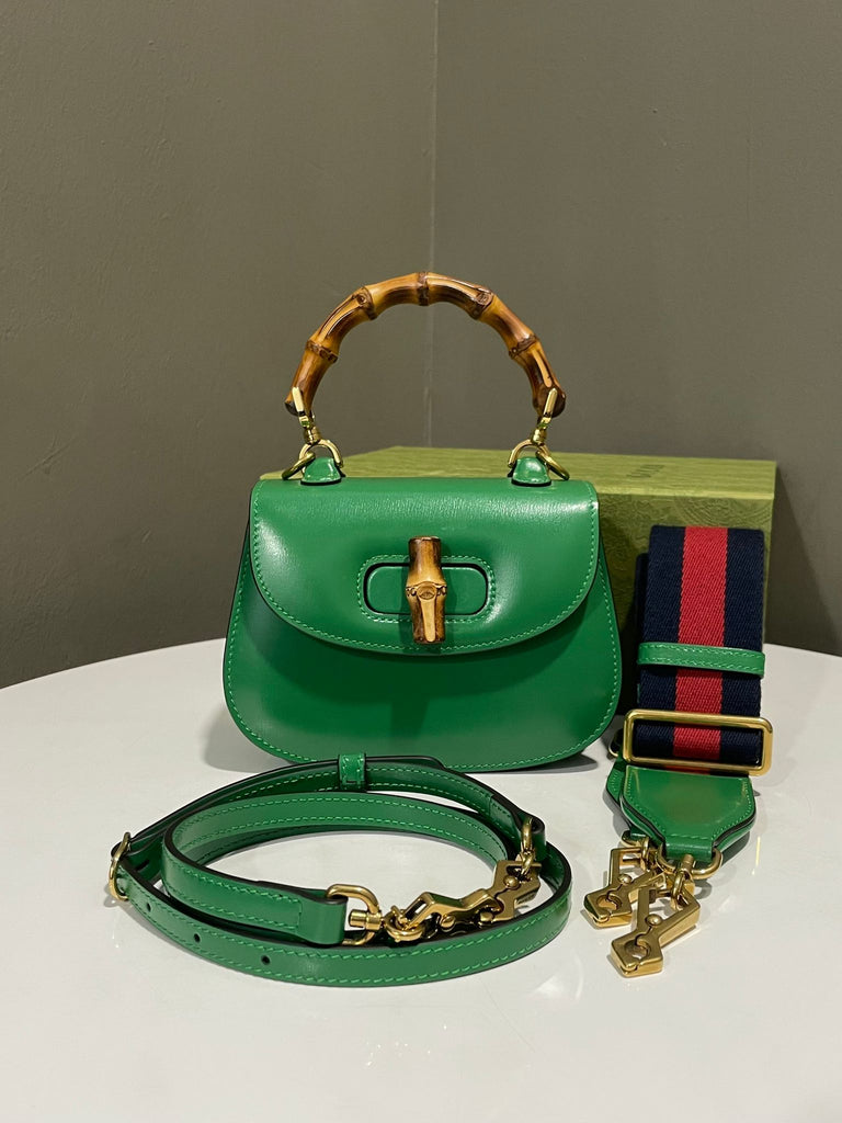 Gucci Bamboo 1947 Top Handle Bag Green Leather