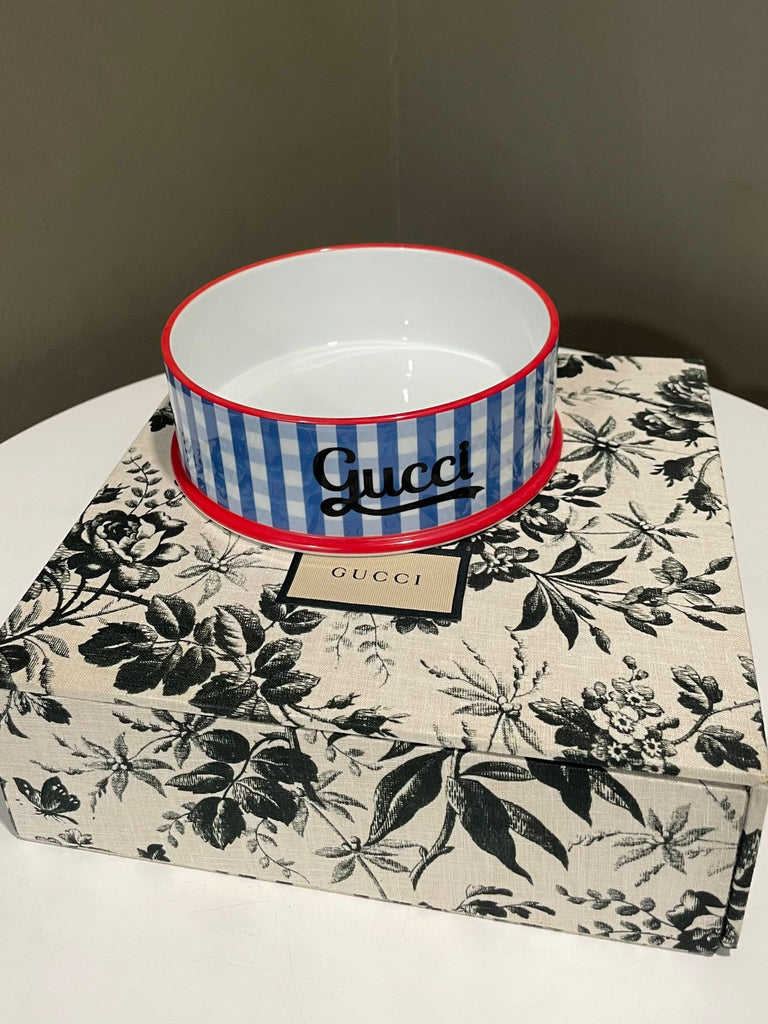 Gucci Checkered Pet Bowl Blue / Red / White Porcelain