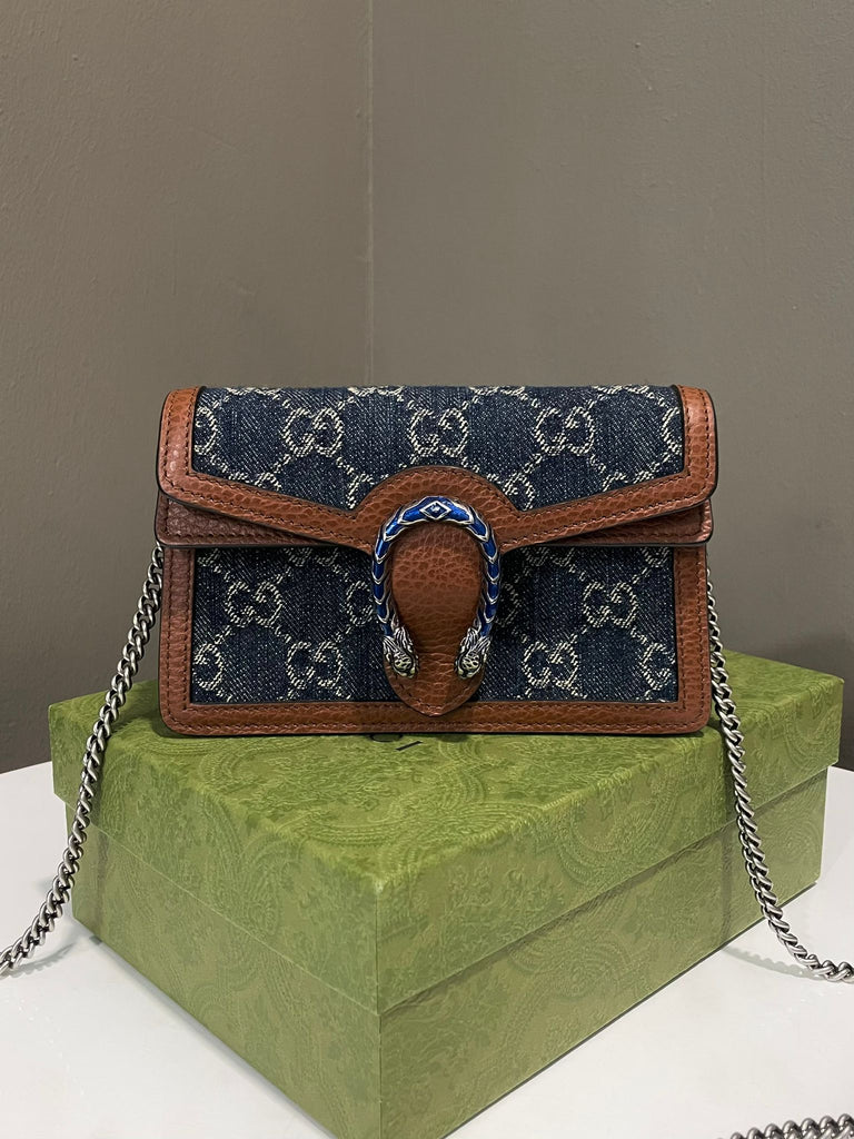 Gucci Dionysus Super Mini Bag Denim  Tan