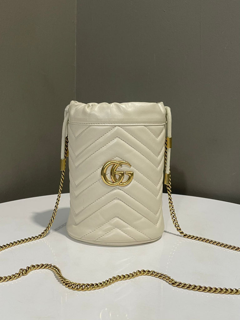 Gucci GG Marmont Mini Bucket Bag Cream Leather