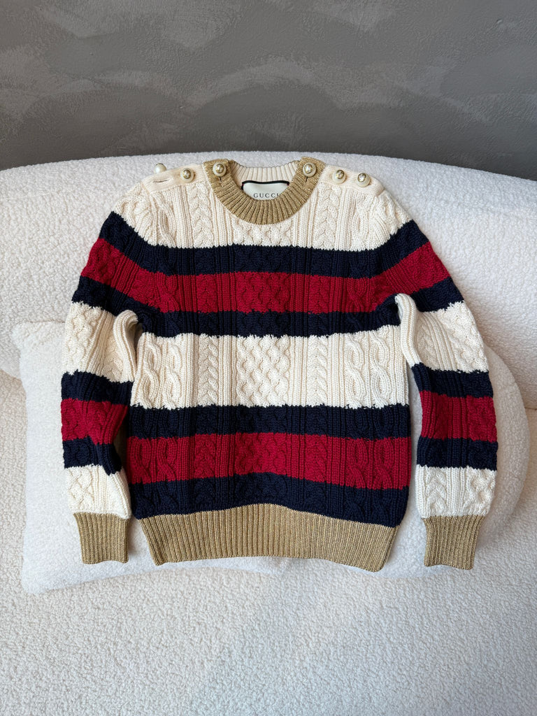 Gucci GG Sweater Pull Over Creme Red  Beige