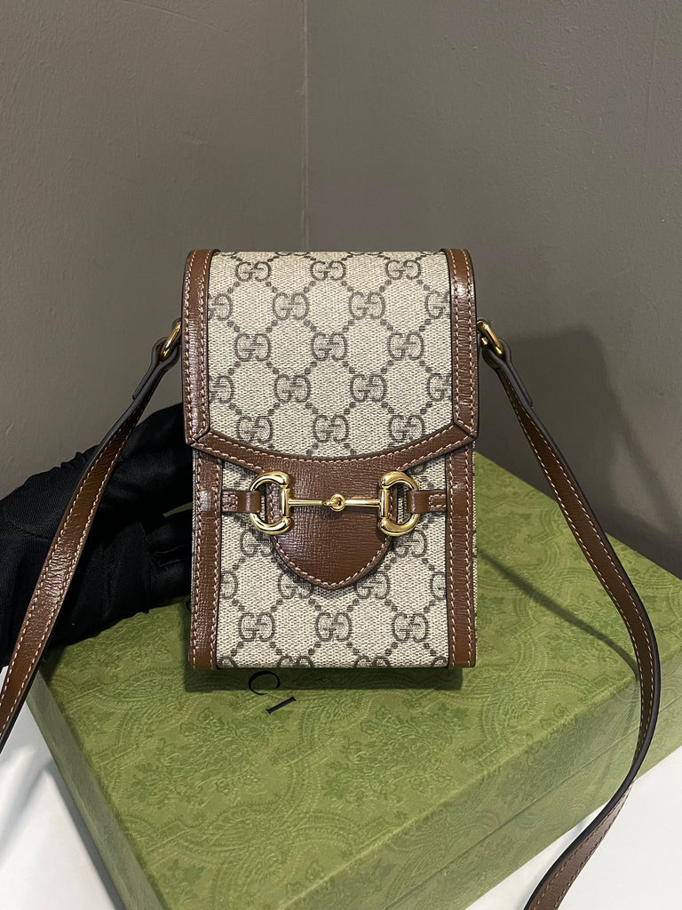 Gucci Horsebit 1955 Vertical Crossbody Bag Brown Monogram