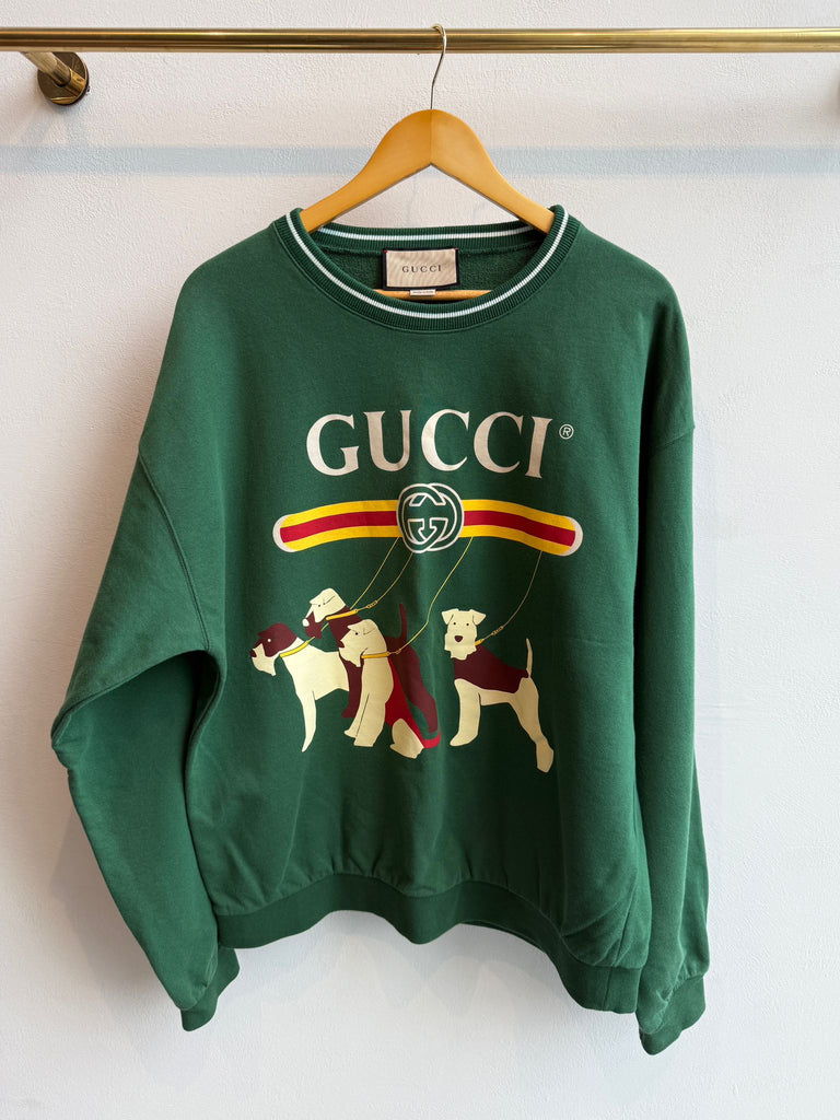 Gucci Logo Doggy Print Sweatshirt Dark Forest