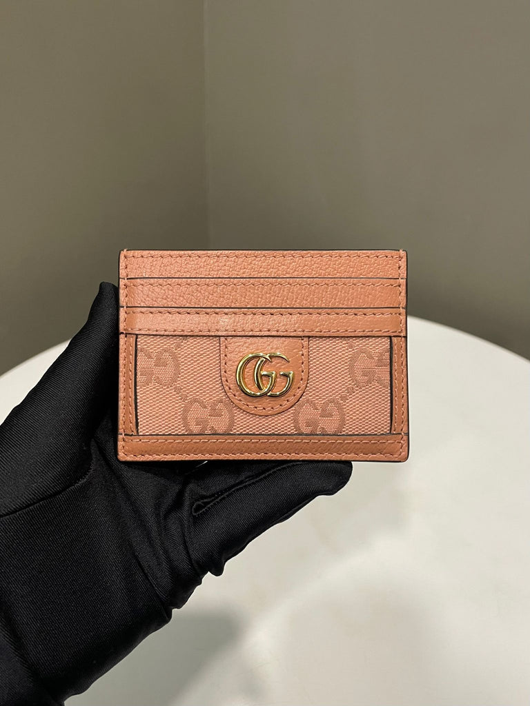 Gucci Ophidia Card Case Pink GG Canvas / Calf